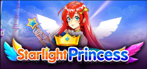 Starlight Princess. A Princesa Starlight flutuando no céu estrelado com símbolos celestiais ao fundo.